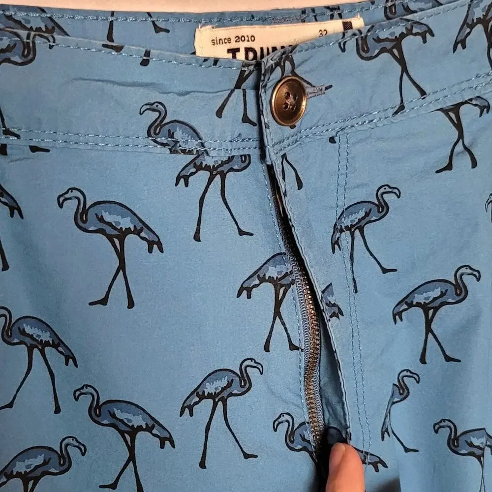 2/$15 Trunks Since 2010 Classic Chino Shorts Mens 32 Tropical Blue Flamingo